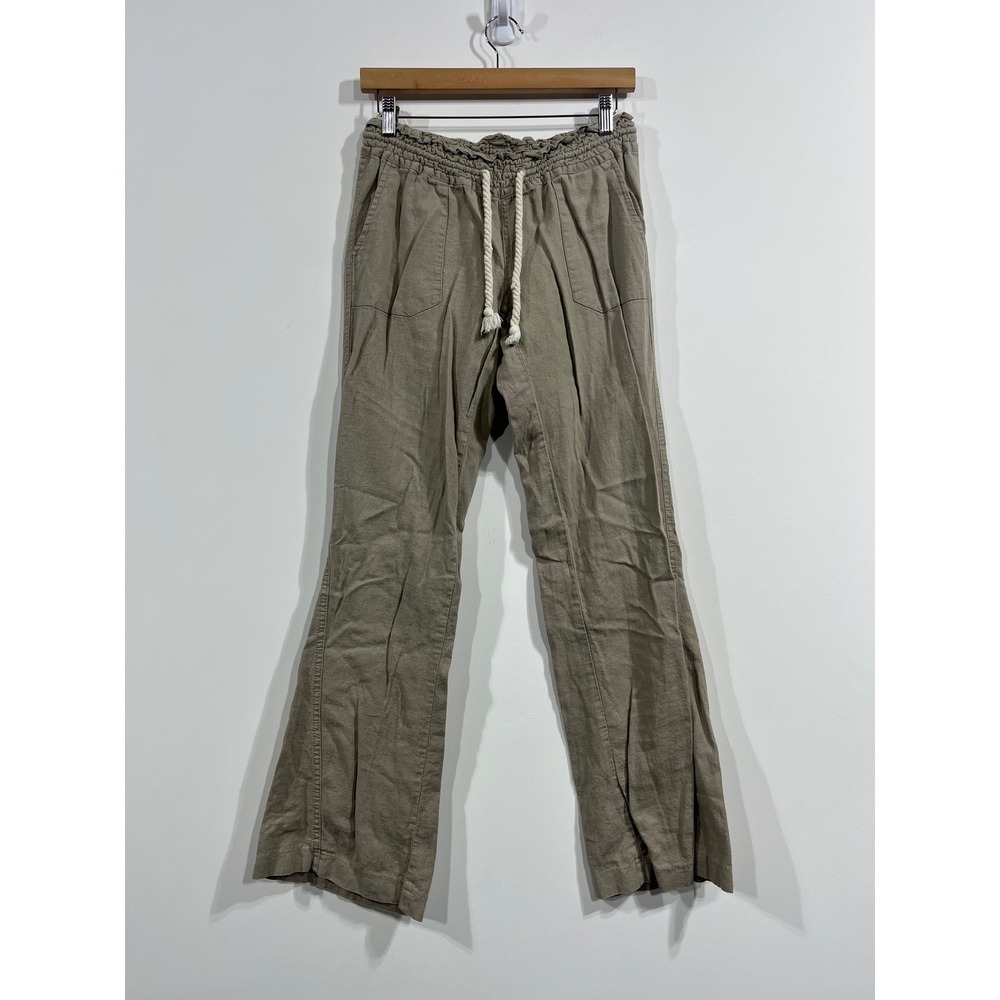 Roxy Y2K Low Rise Linen Flax Flare Beach Pants Smocked Women Medium Boho Coastal